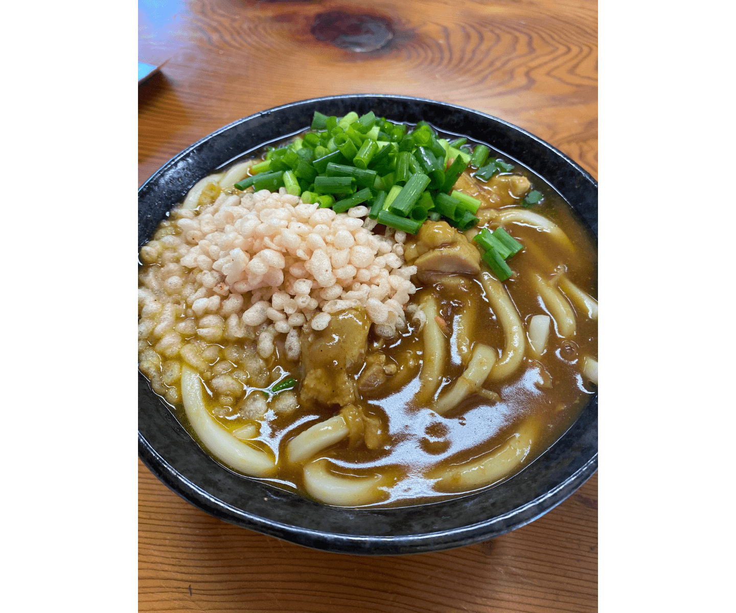 わんぱく公園内のログハウスで提供されるチキンカレーうどん